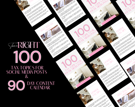 100 TAX TOPICS FOR SOCIAL MEDIA POSTS & 90 day CONTENT CALENDAR Bundle